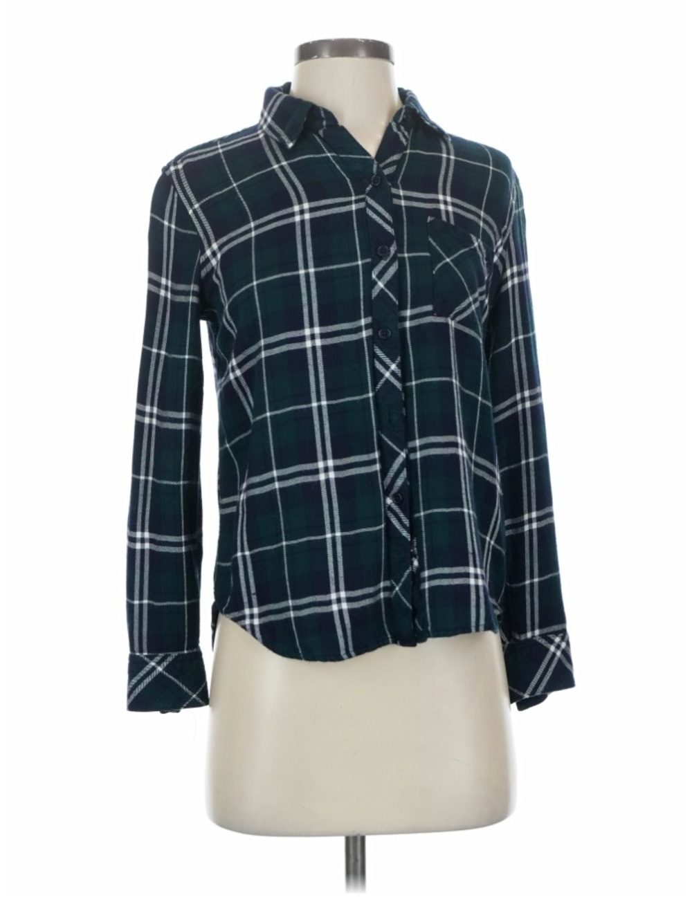 Rails Navy and Green Plaid Button-Down Shirt